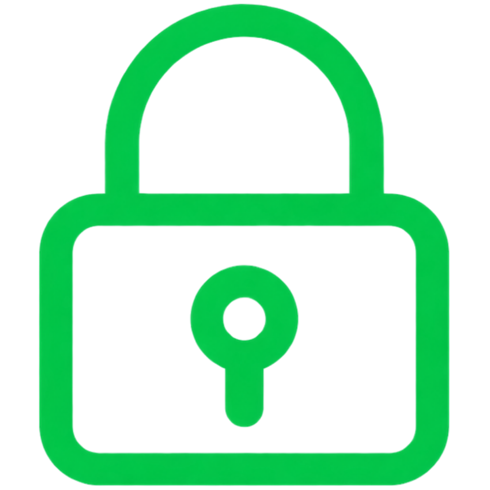 A bright green padlock icon on a plain white background.